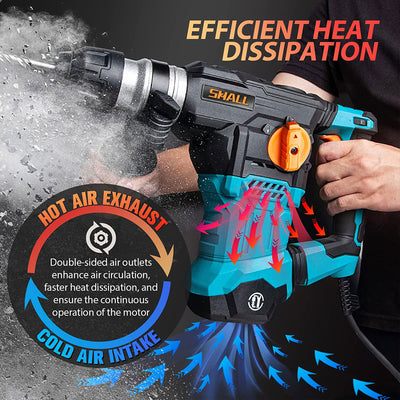 SHALL 1-1/4 Inch Heavy Duty Rotary 12.5 AMP Hammer Drill with 3 Bits (Open Box) - VMInnovations