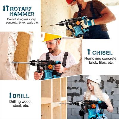SHALL 1-1/4 Inch Heavy Duty Rotary 12.5 AMP Hammer Drill with 3 Bits (Open Box) - VMInnovations