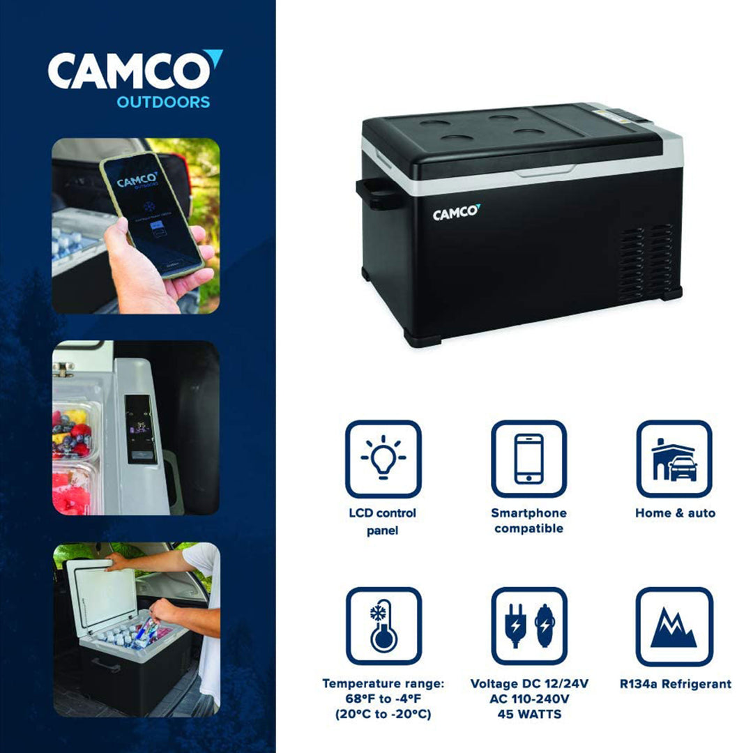 Camco CAM-300 30L Compact Portable Refrigerator/Freezer with LCD Control Panel