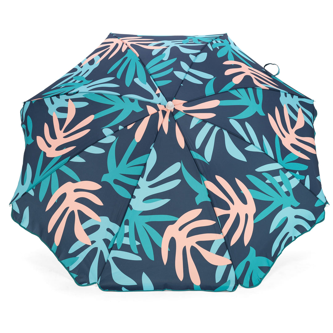 SlumberTrek Moda Adjustable Height Push Button Tilt Beach Umbrella, Coral Leaf