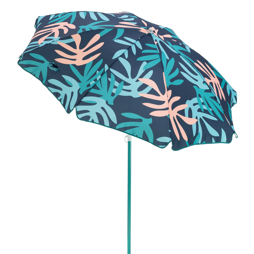 SlumberTrek Moda Adjustable Height Push Button Tilt Beach Umbrella, Coral Leaf