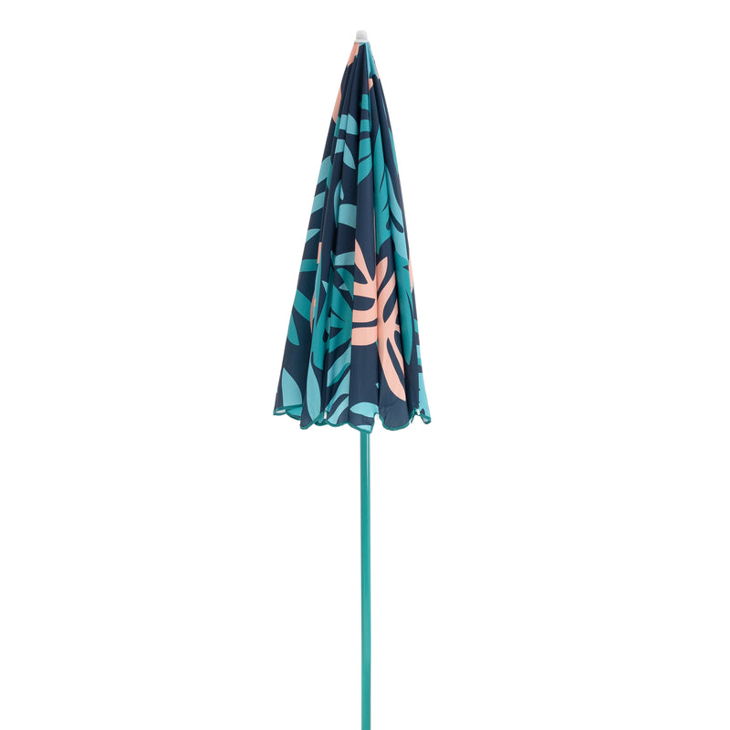 SlumberTrek Moda Adjustable Height Push Button Tilt Beach Umbrella, Coral Leaf