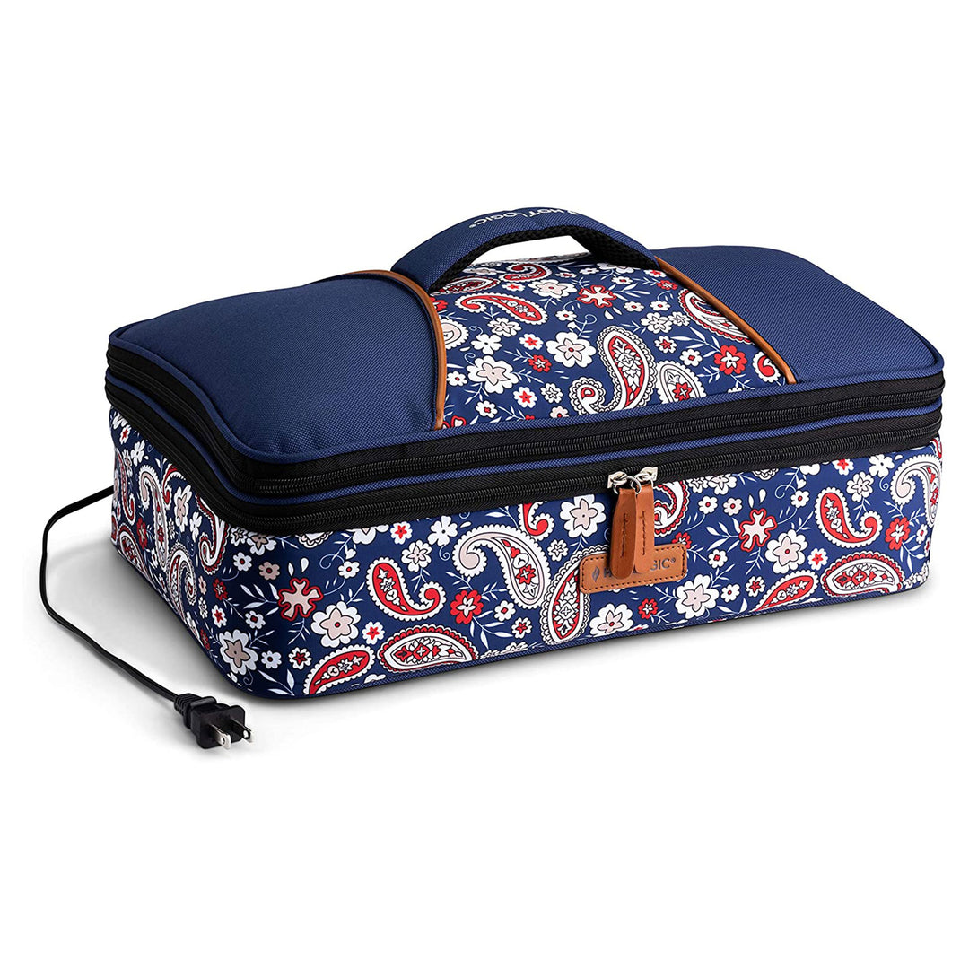 HotLogic  Food Warming Lunch & Casserole Tote Carrier, Blue Paisley (Open Box)