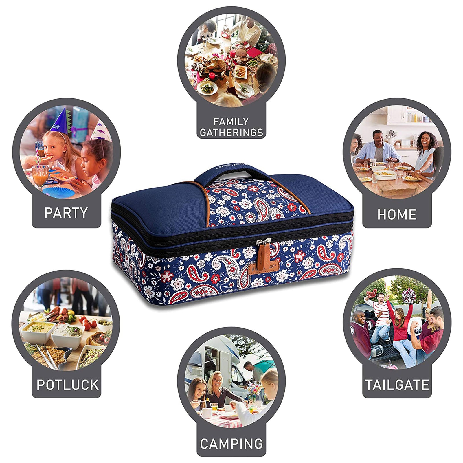 HotLogic  Food Warming Lunch & Casserole Tote Carrier, Blue Paisley (Open Box) - VMInnovations