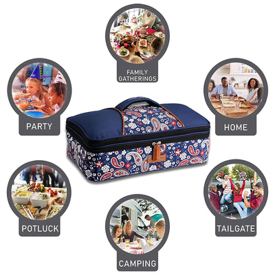 HotLogic  Food Warming Lunch & Casserole Tote Carrier, Blue Paisley (Open Box) - VMInnovations