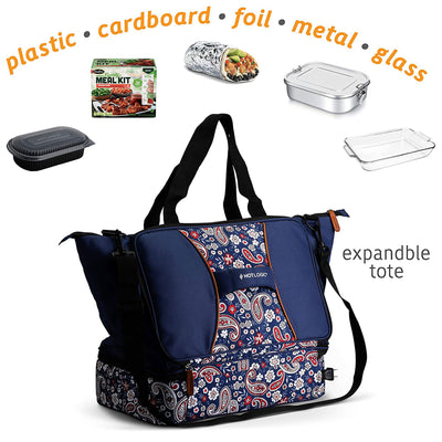 HotLogic  Food Warming Lunch & Casserole Tote Carrier, Blue Paisley (Open Box) - VMInnovations