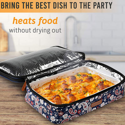 HotLogic  Food Warming Lunch & Casserole Tote Carrier, Blue Paisley (Open Box) - VMInnovations