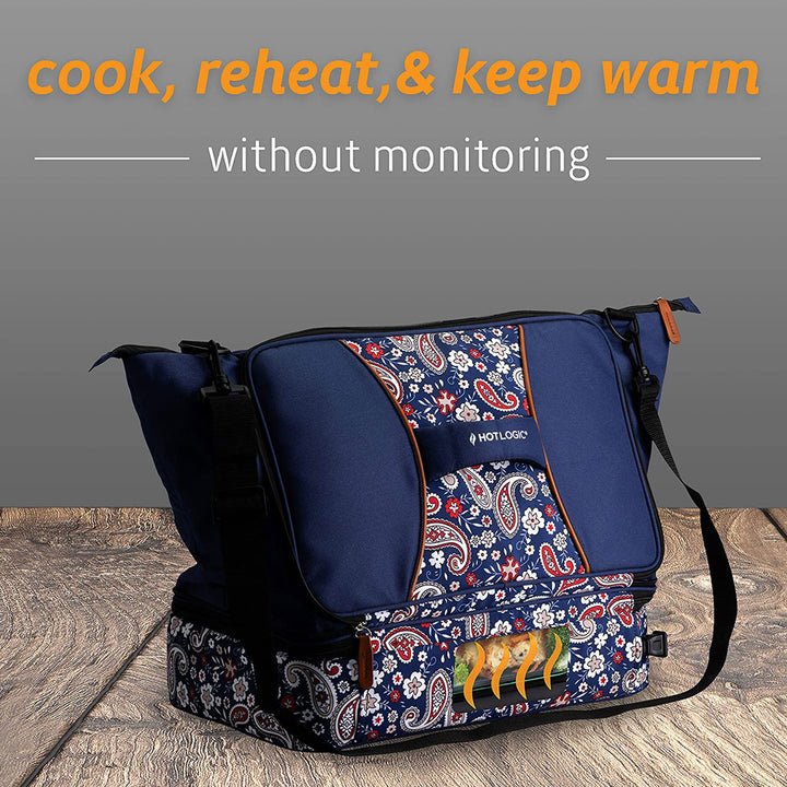 HotLogic  Food Warming Lunch & Casserole Tote Carrier, Blue Paisley (Open Box)