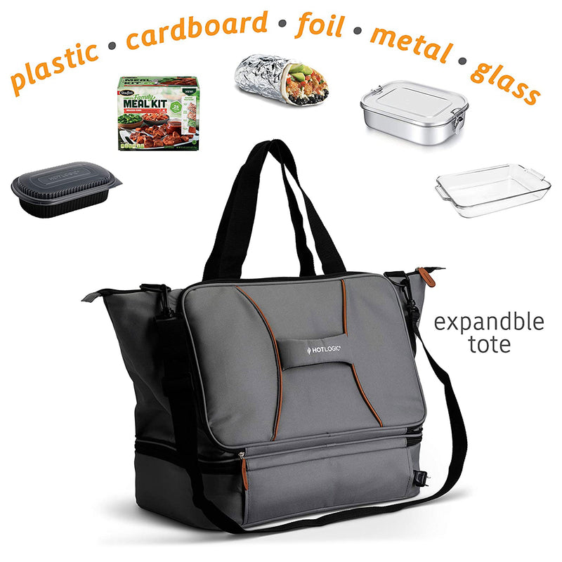 HotLogic 16801176-GY Food Warming Lunch Bag, Casserole Tote, and Carrier, Gray