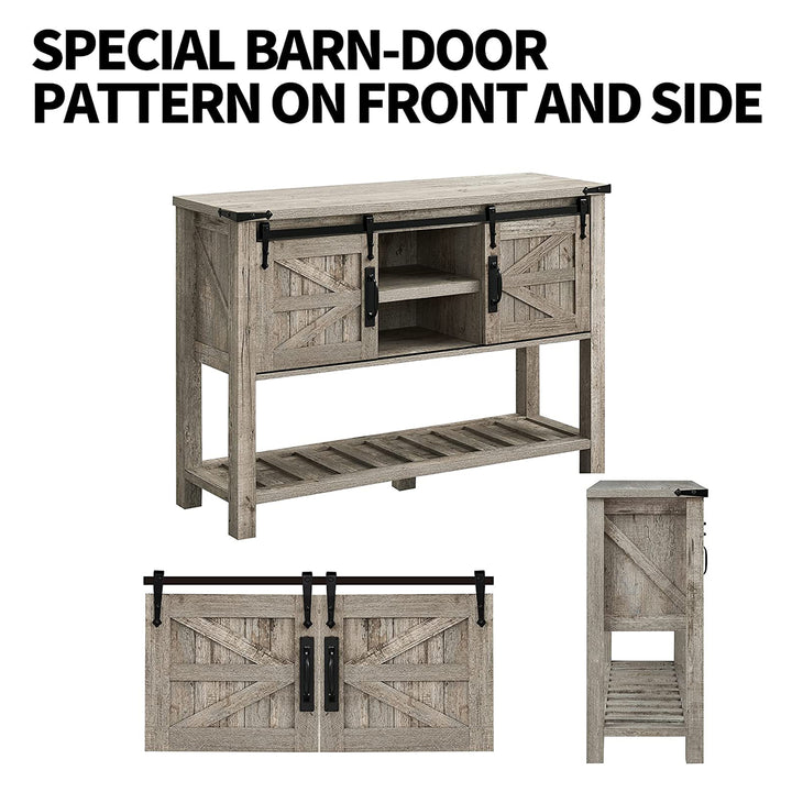 OKD Farmhouse Entryway Table w/ Sliding Barn Doors, Light Rustic Oak (For Parts) - VMInnovations