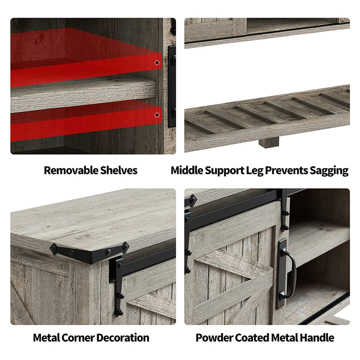 OKD Farmhouse Entryway Table w/ Sliding Barn Doors, Light Rustic Oak (For Parts) - VMInnovations