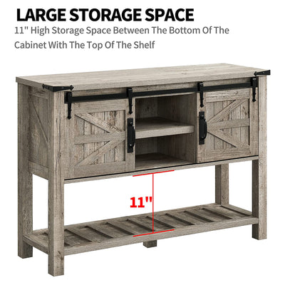 Farmhouse Console Entryway Table with Sliding Barn Doors, Light Rustic Oak(Used) - VMInnovations
