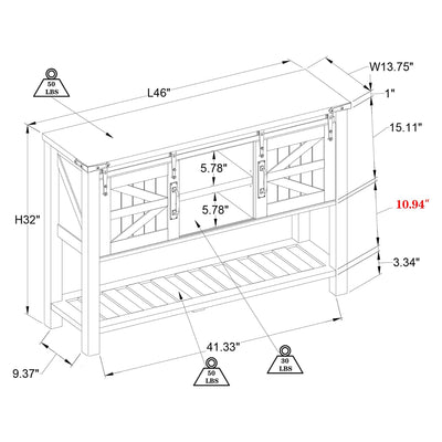 Farmhouse Console Entryway Table with Sliding Barn Doors (Open Box)