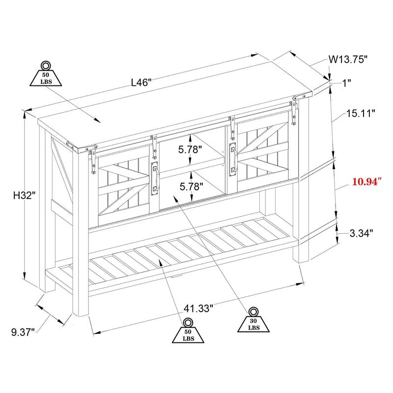 Farmhouse Console Entryway Table with Sliding Barn Doors (Open Box)
