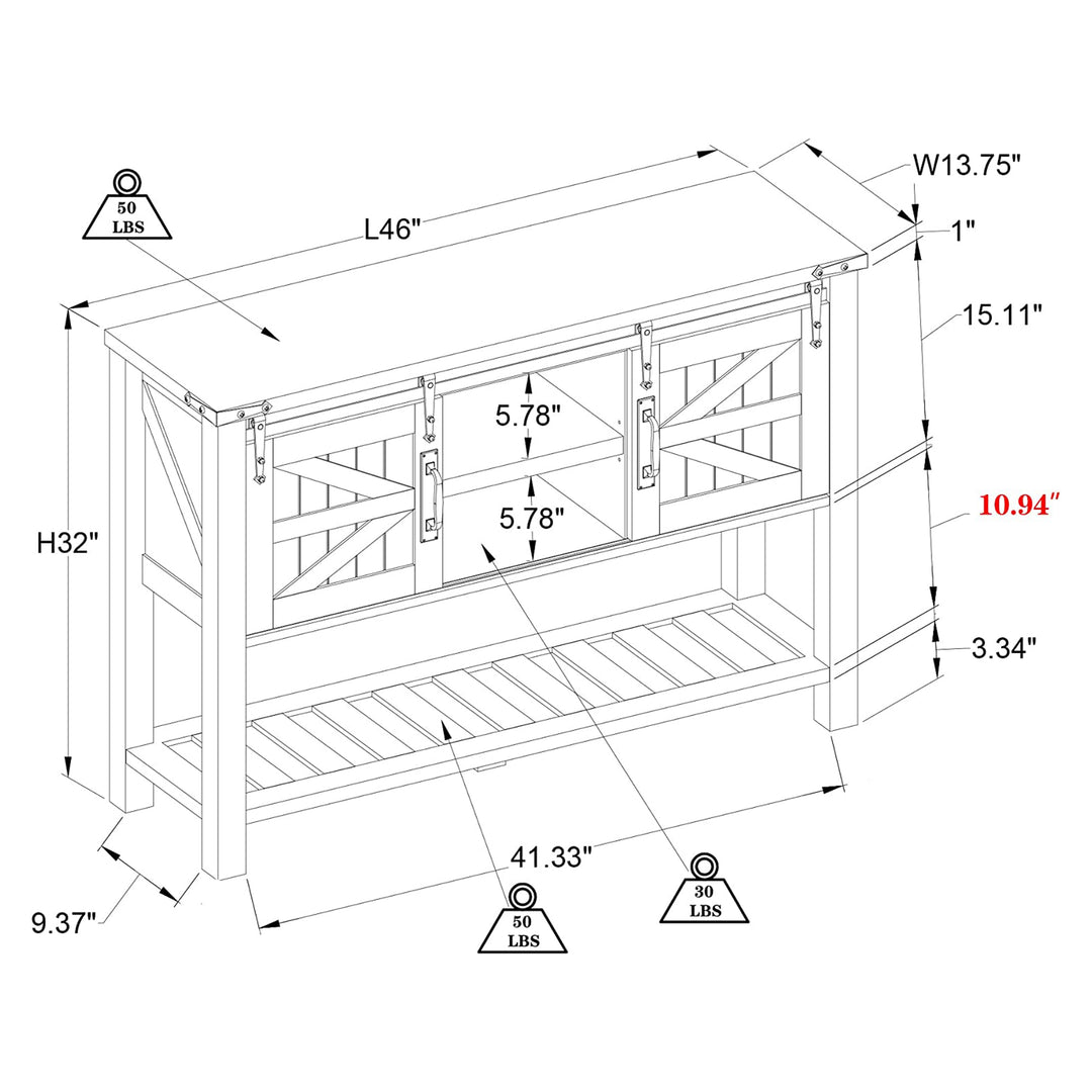 OKD Farmhouse Entryway Table w/ Sliding Barn Doors, Light Rustic Oak (For Parts) - VMInnovations