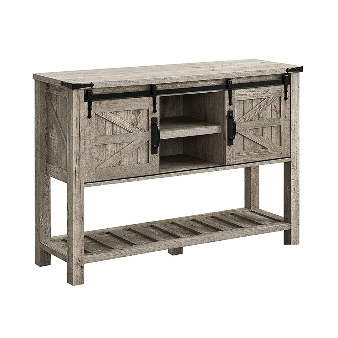 OKD Farmhouse Entryway Table w/ Sliding Barn Doors, Light Rustic Oak (For Parts) - VMInnovations