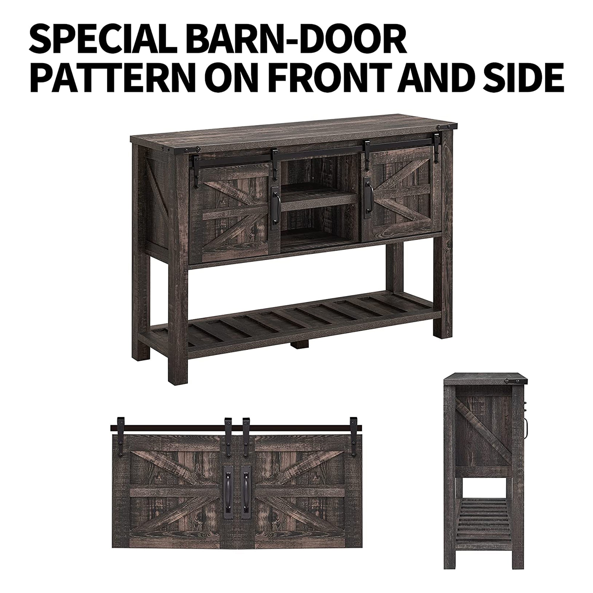 OKD Farmhouse Console Entryway Table w/ Sliding Barn Doors, Rustic Oak (Used) - VMInnovations