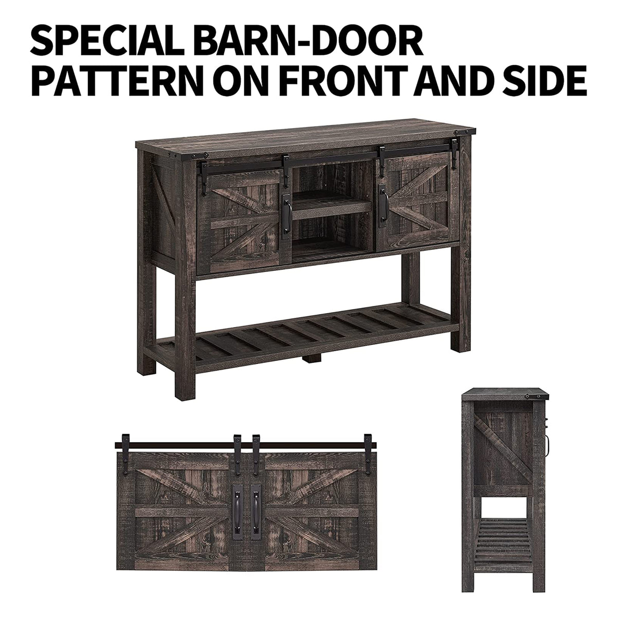 Farmhouse Console Entryway Table w/ Sliding Barn Doors, Rustic Oak (For Parts) - VMInnovations