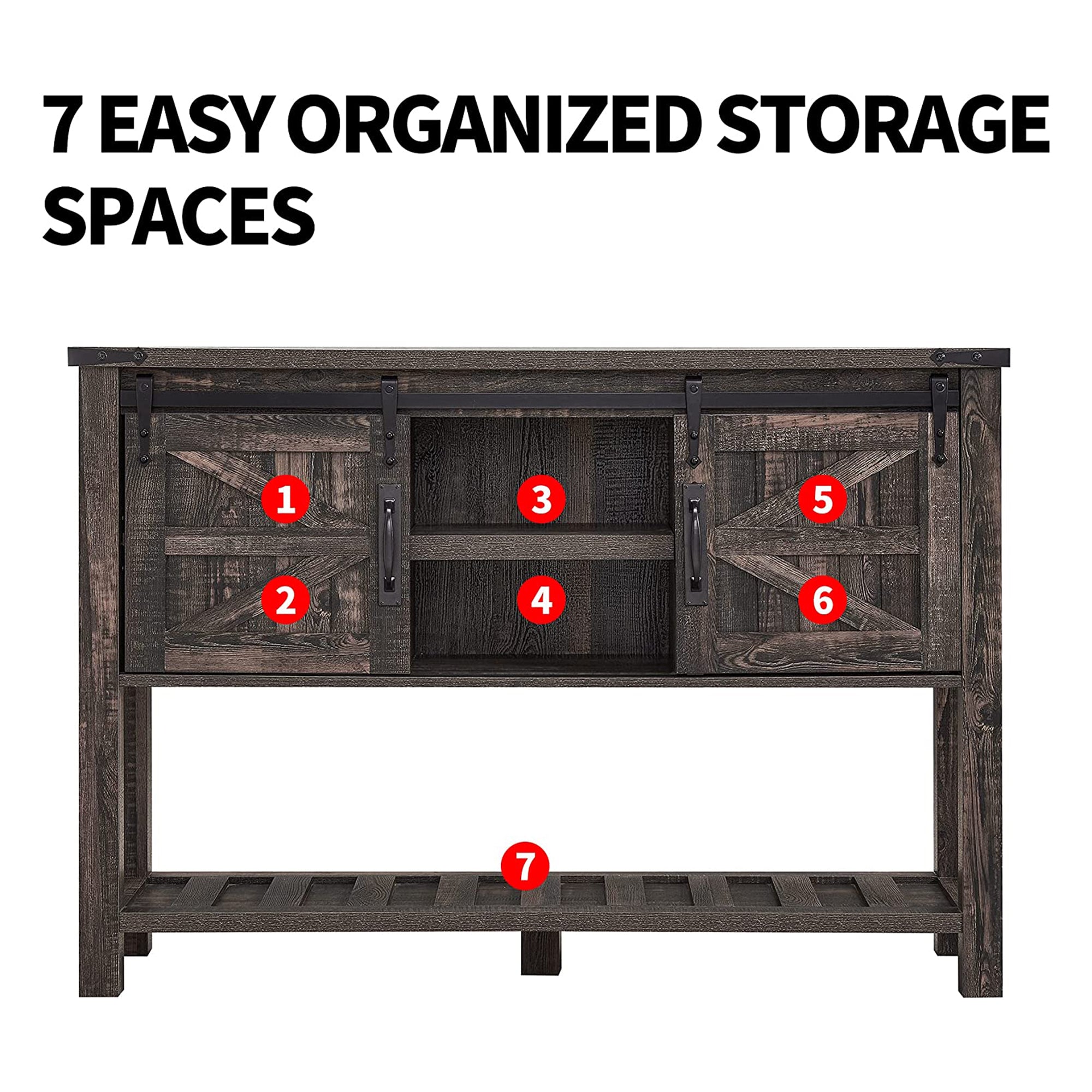 OKD Farmhouse Console Entryway Table w/ Sliding Barn Doors, Rustic Oak (Used) - VMInnovations