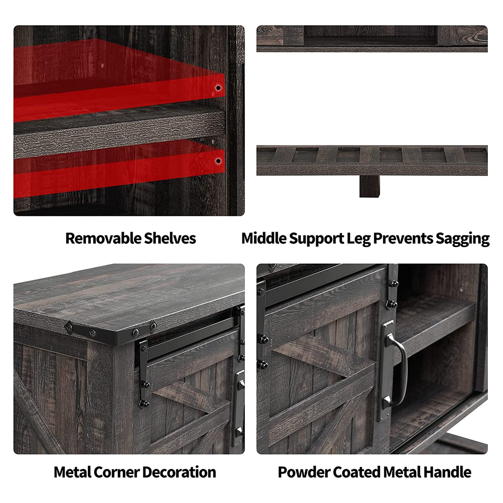 OKD Farmhouse Console Entryway Table with Sliding Barn Doors, Dark Rustic Oak - VMInnovations