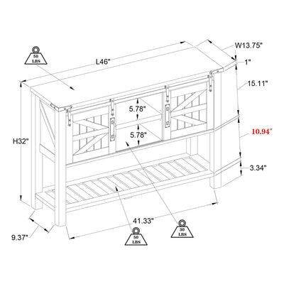 Farmhouse Console Entryway Table with Sliding Barn Doors (Open Box)