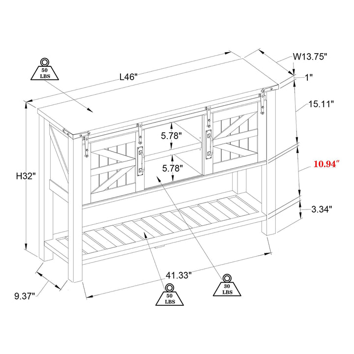 Farmhouse Console Entryway Table with Sliding Barn Doors (Open Box)