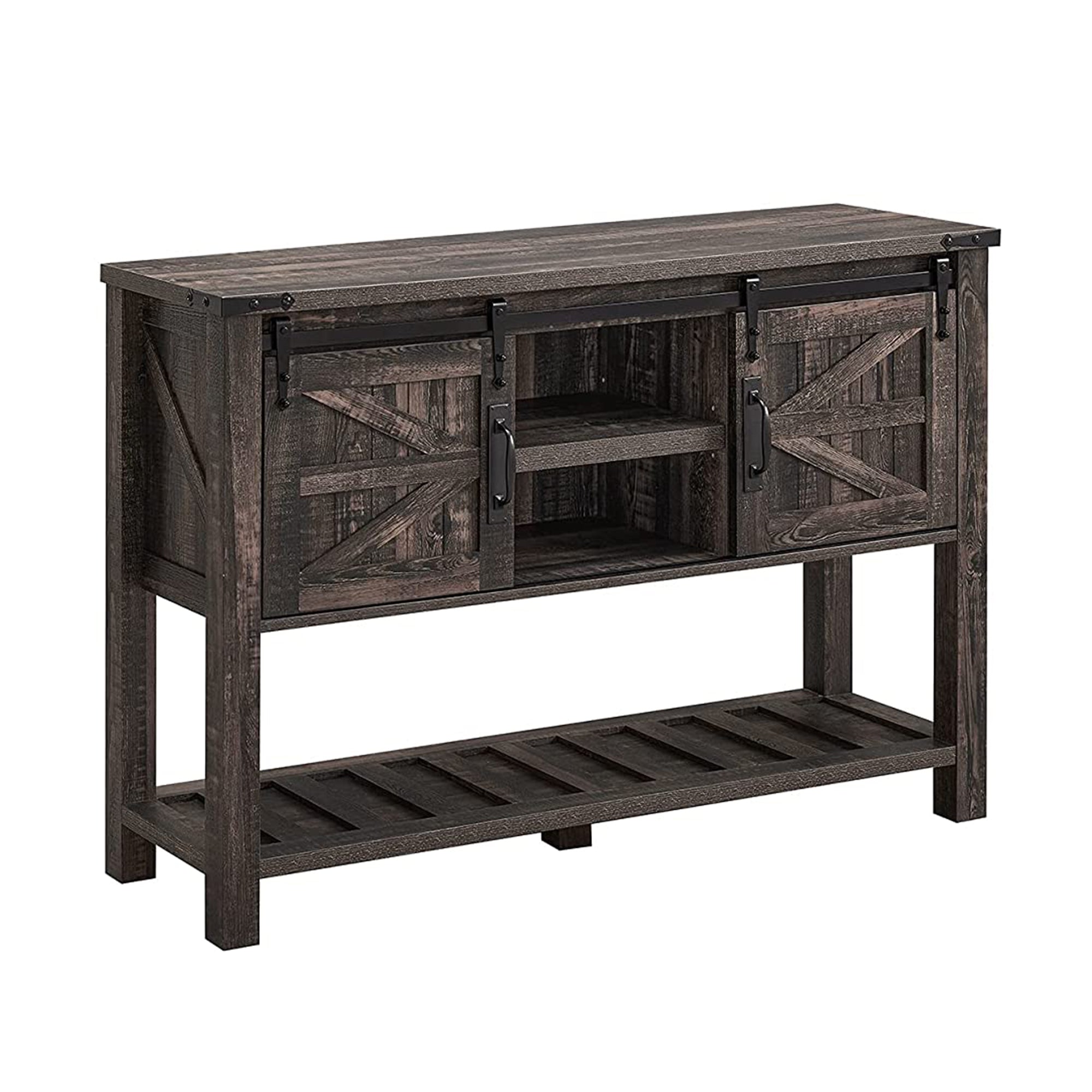 Farmhouse Console Entryway Table w/ Sliding Barn Doors, Rustic Oak (For Parts) - VMInnovations