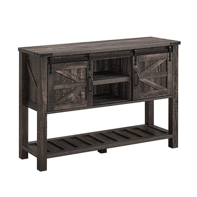 Farmhouse Console Entryway Table w/ Sliding Barn Doors, Rustic Oak (For Parts) - VMInnovations