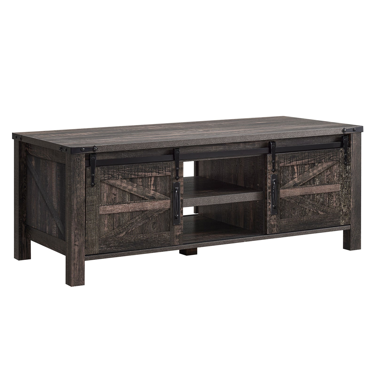 OKD 48In Coffee Table w/ Sliding Barn Doors, Dark Rustic Oak (For Parts) - VMInnovations