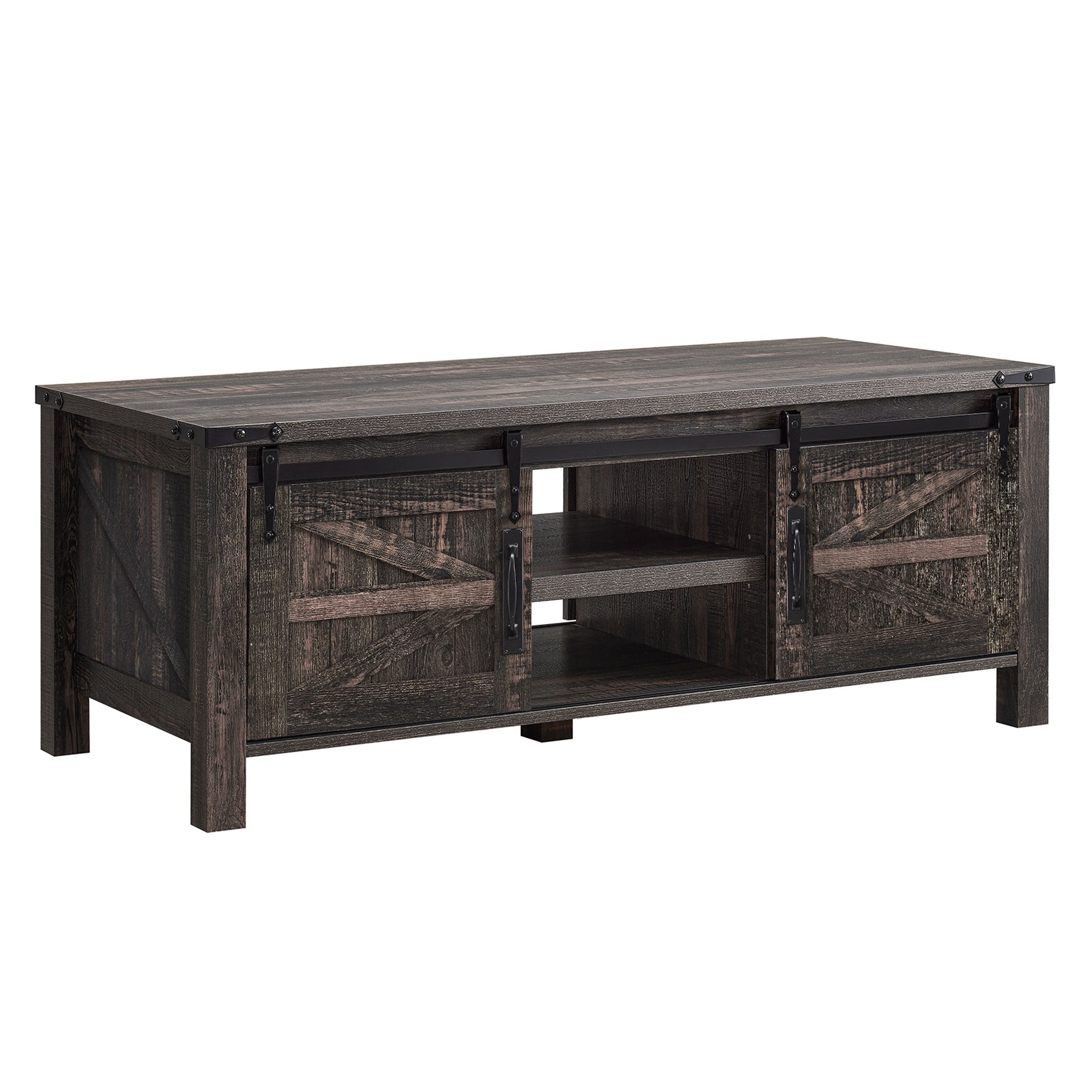 OKD 48In Coffee Table w/ Sliding Barn Doors, Dark Rustic Oak (For Parts) - VMInnovations