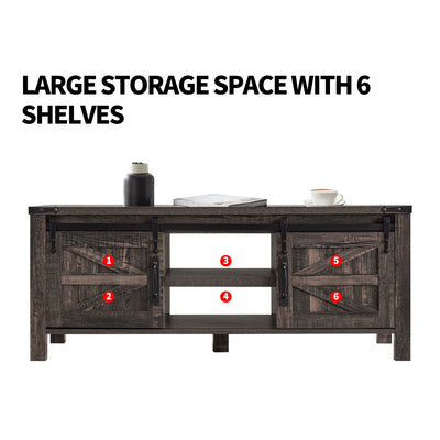 OKD 48In Coffee Table w/ Sliding Barn Doors, Dark Rustic Oak (For Parts) - VMInnovations