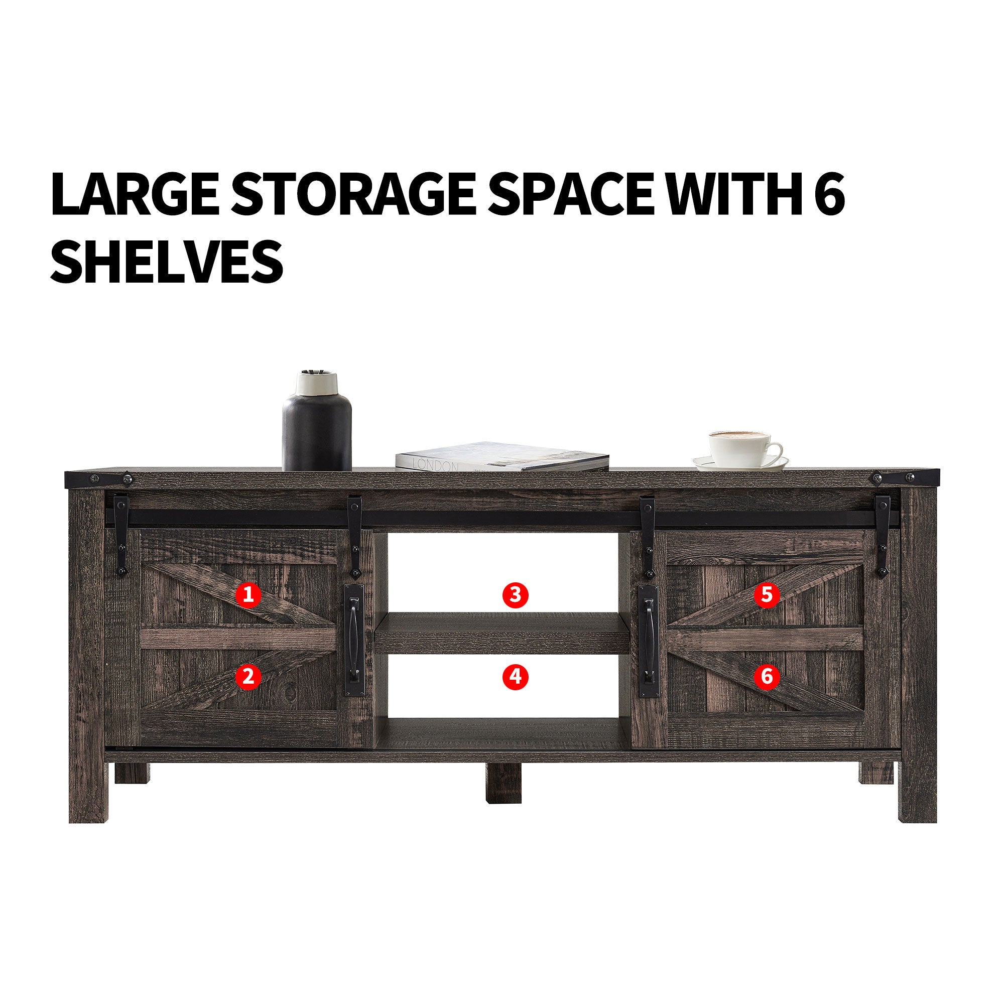 Farmhouse 48 Inch Coffee Table with Sliding Barn Doors (Open Box) - VMInnovations