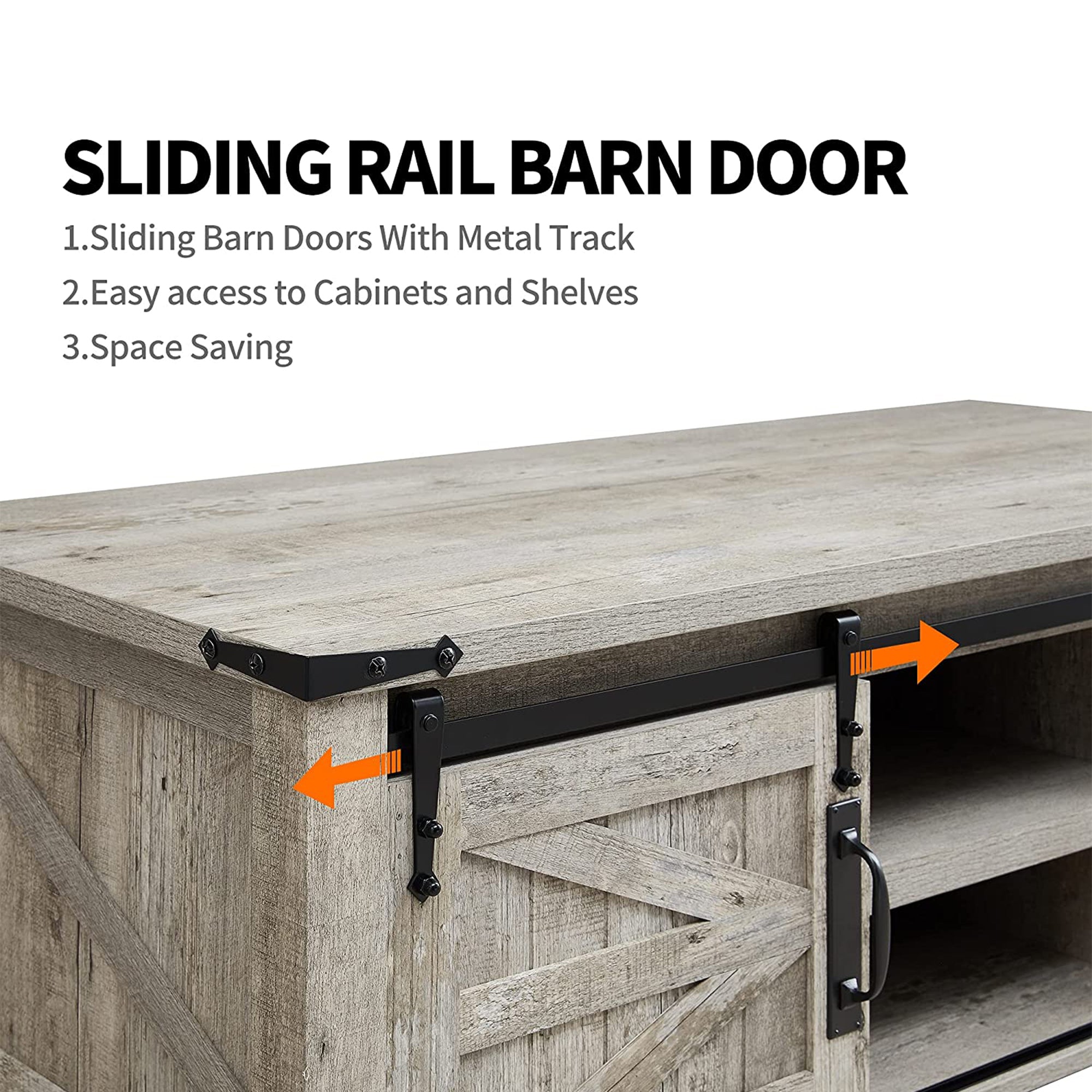 OKD Farmhouse 48" Coffee Table with Sliding Barn Doors, Light Rustic Oak (Used) - VMInnovations