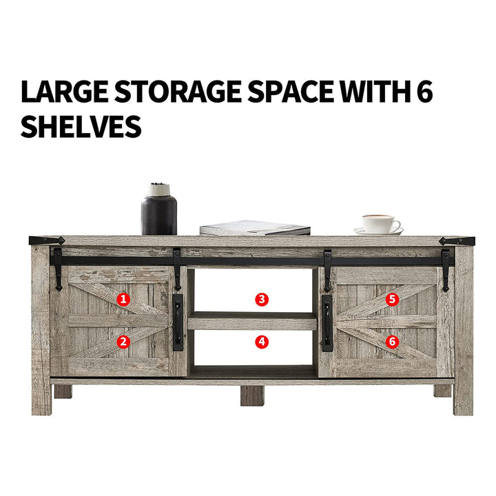 48 Inch Coffee Table with Sliding Barn Doors, Light Rustic Oak (Open Box) - VMInnovations