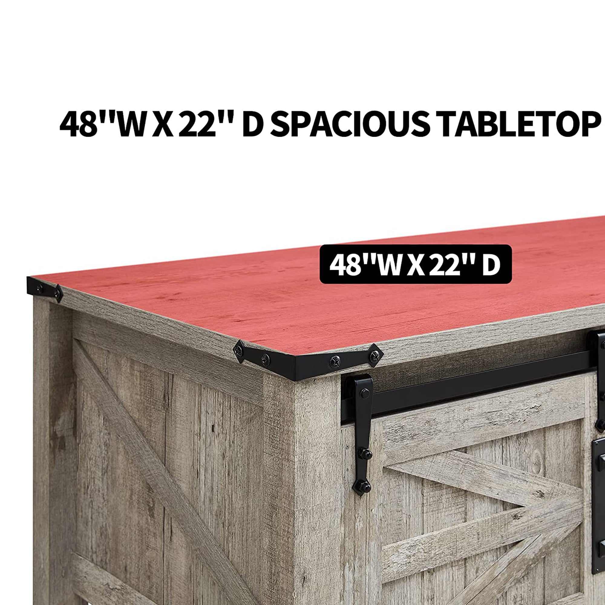 OKD Farmhouse 48" Coffee Table with Sliding Barn Doors, Light Rustic Oak (Used) - VMInnovations