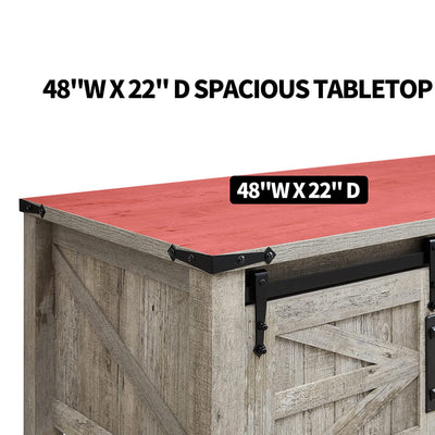 OKD Farmhouse 48" Coffee Table with Sliding Barn Doors, Light Rustic Oak (Used) - VMInnovations