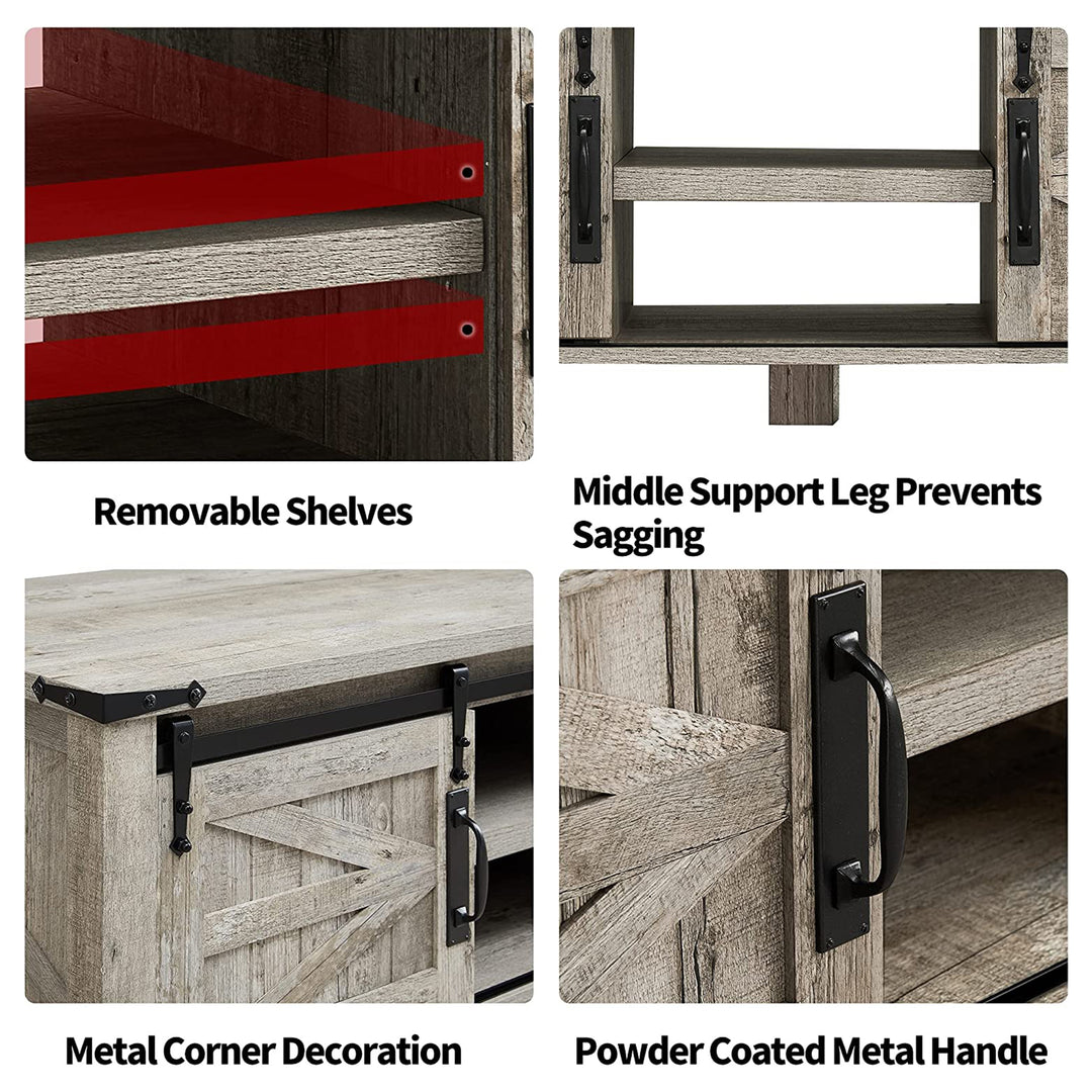 48 Inch Coffee Table with Sliding Barn Doors, Light Rustic Oak (Open Box) - VMInnovations