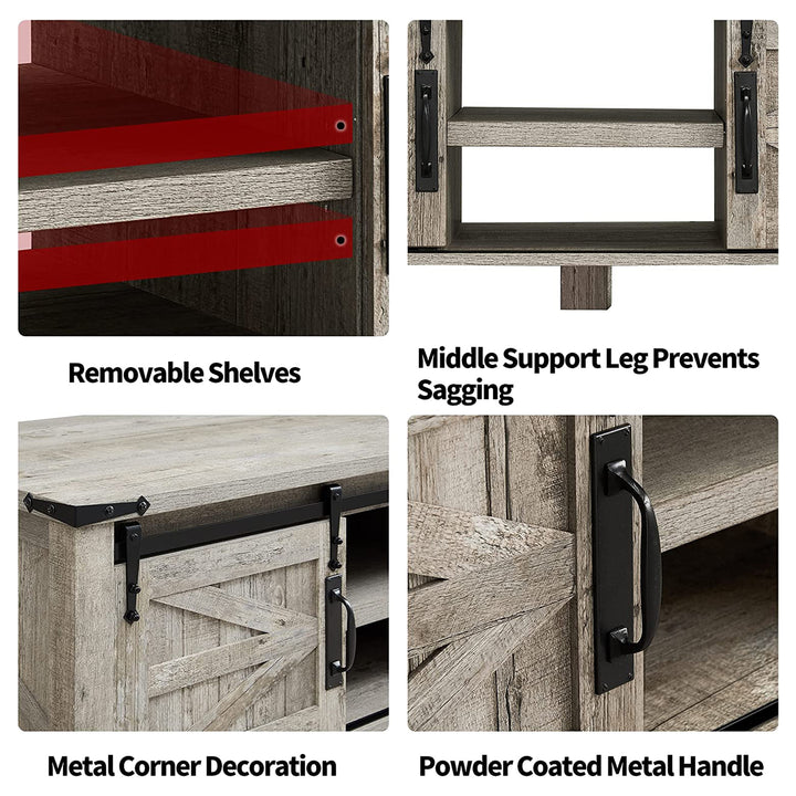 48 Inch Coffee Table with Sliding Barn Doors, Light Rustic Oak (Open Box) - VMInnovations