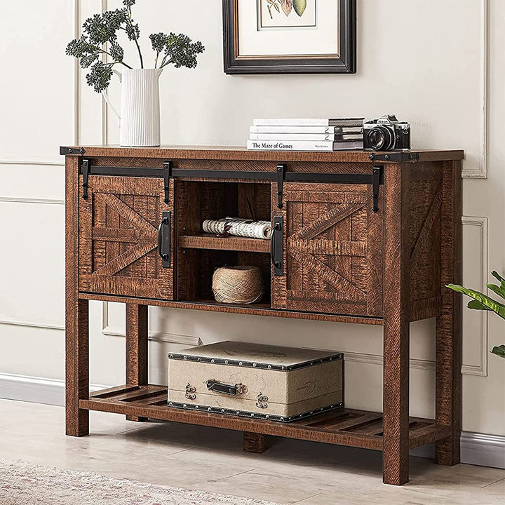 Farmhouse Console Entryway Table w/ Sliding Barn Doors, Reclaimed Barnwood(Used)