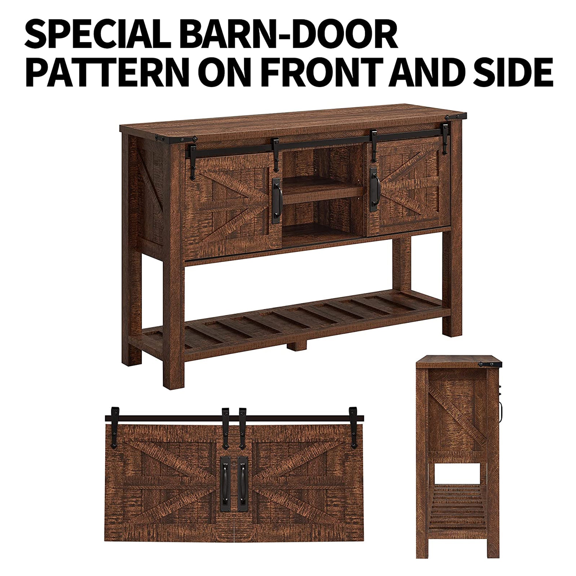 OKD Console Entryway Table with Sliding Barn Doors,Reclaimed Barnwood(For Parts) - VMInnovations