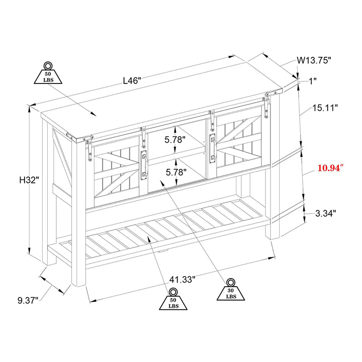 Farmhouse Console Entryway Table w/ Sliding Barn Doors, Reclaimed Barnwood(Used)