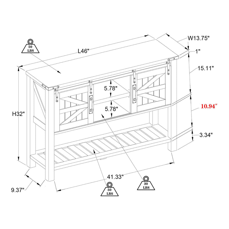 Farmhouse Console Entryway Table with Sliding Barn Doors, Barnwood (Open Box)