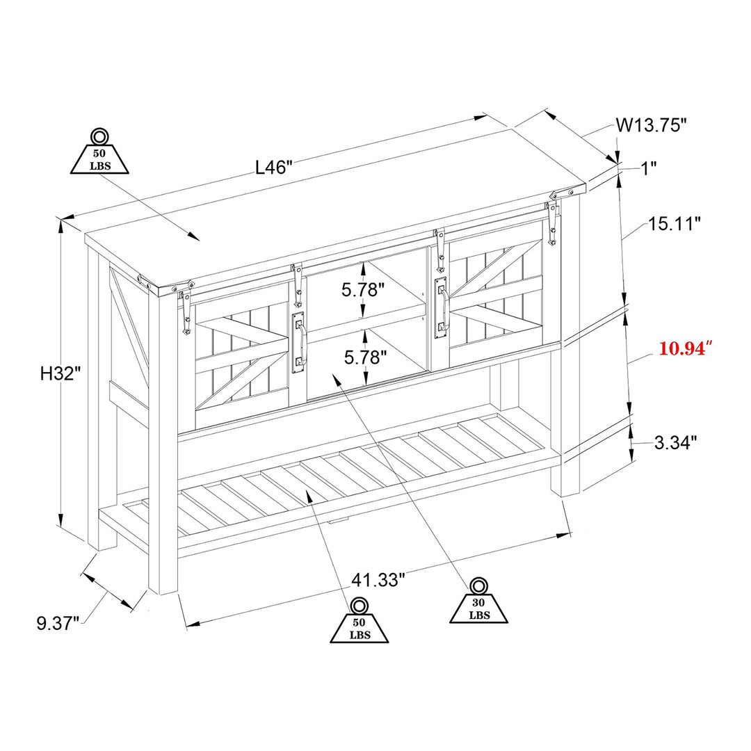 OKD Console Entryway Table with Sliding Barn Doors,Reclaimed Barnwood(For Parts) - VMInnovations