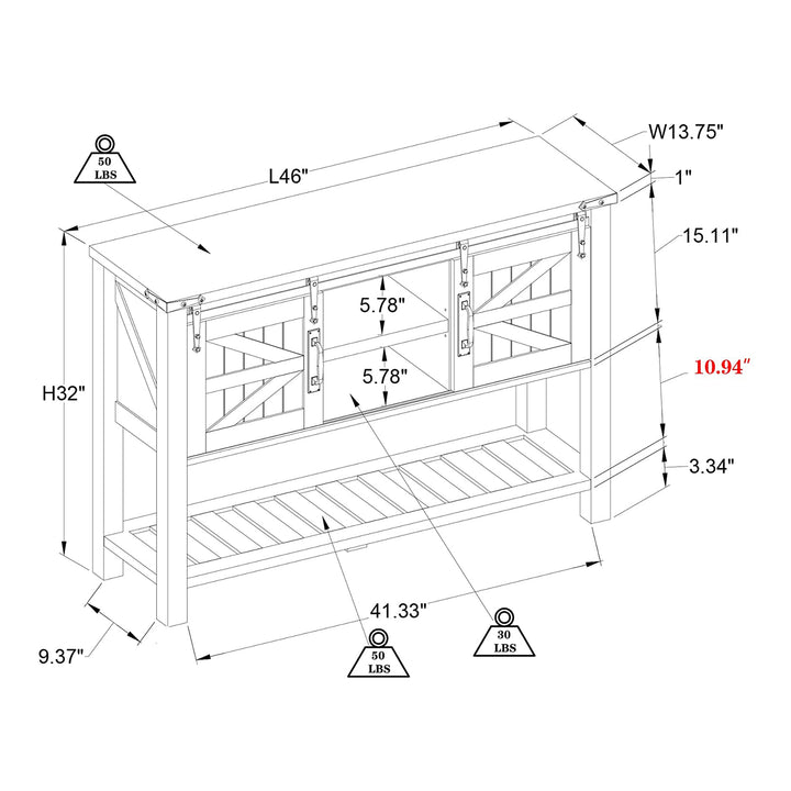 OKD Console Entryway Table with Sliding Barn Doors,Reclaimed Barnwood(For Parts) - VMInnovations