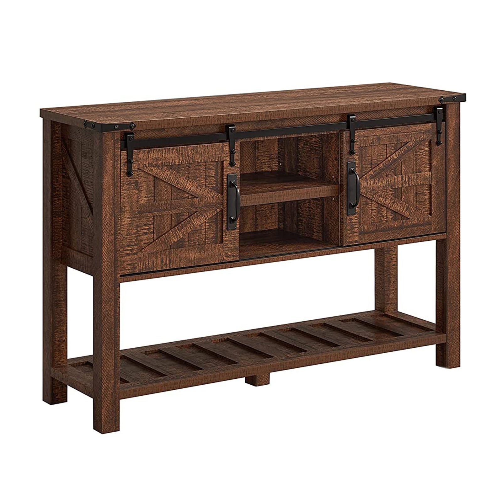Farmhouse Console Entryway Table with Sliding Barn Doors, Barnwood (Open Box) - VMInnovations