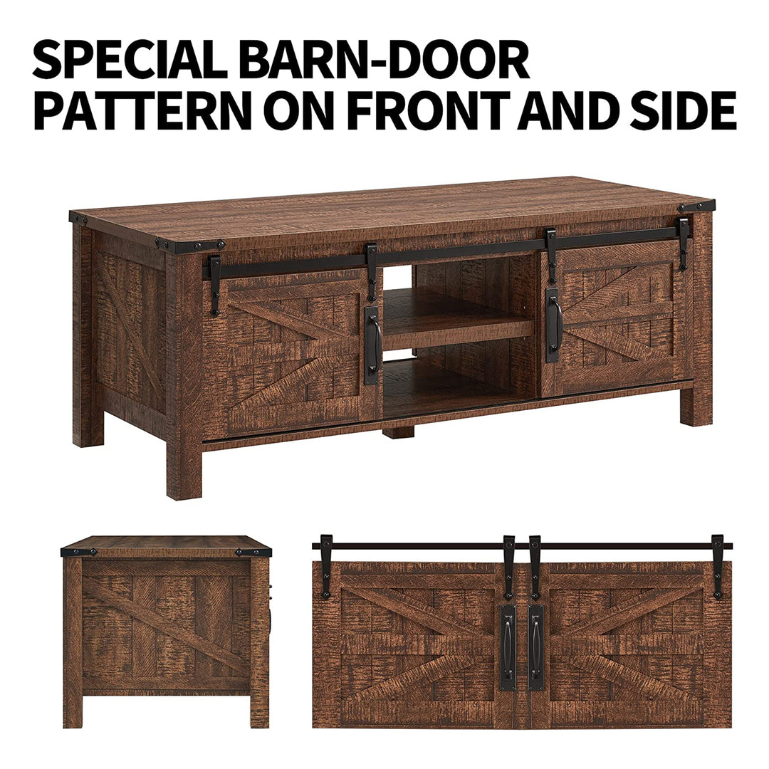 OKD Farmhouse 48" Coffee Table w/Sliding Doors, Reclaimed Barnwood (For Parts) - VMInnovations