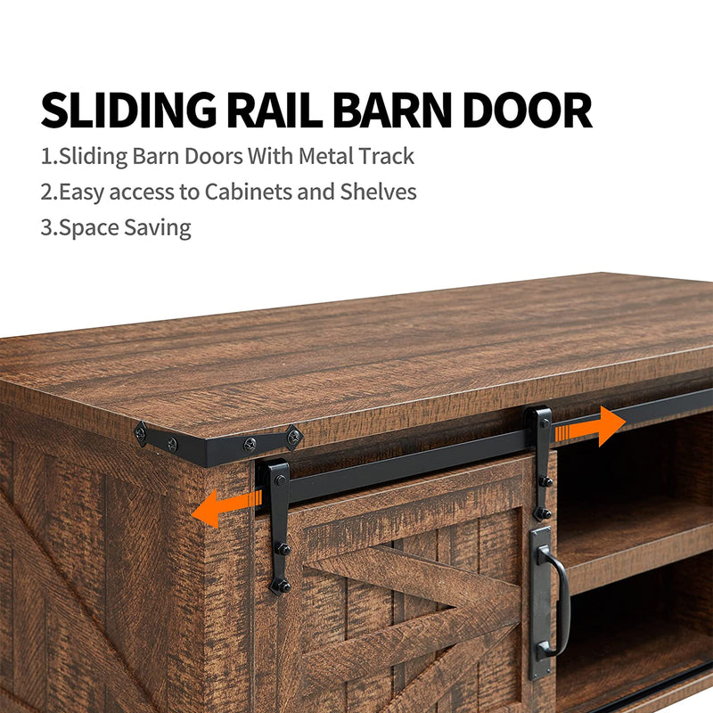 OKD Farmhouse 48 Inch Coffee Table with Sliding Barn Doors, Reclaimed Barnwood