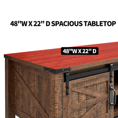 OKD Farmhouse 48 Inch Coffee Table with Sliding Barn Doors, Reclaimed Barnwood