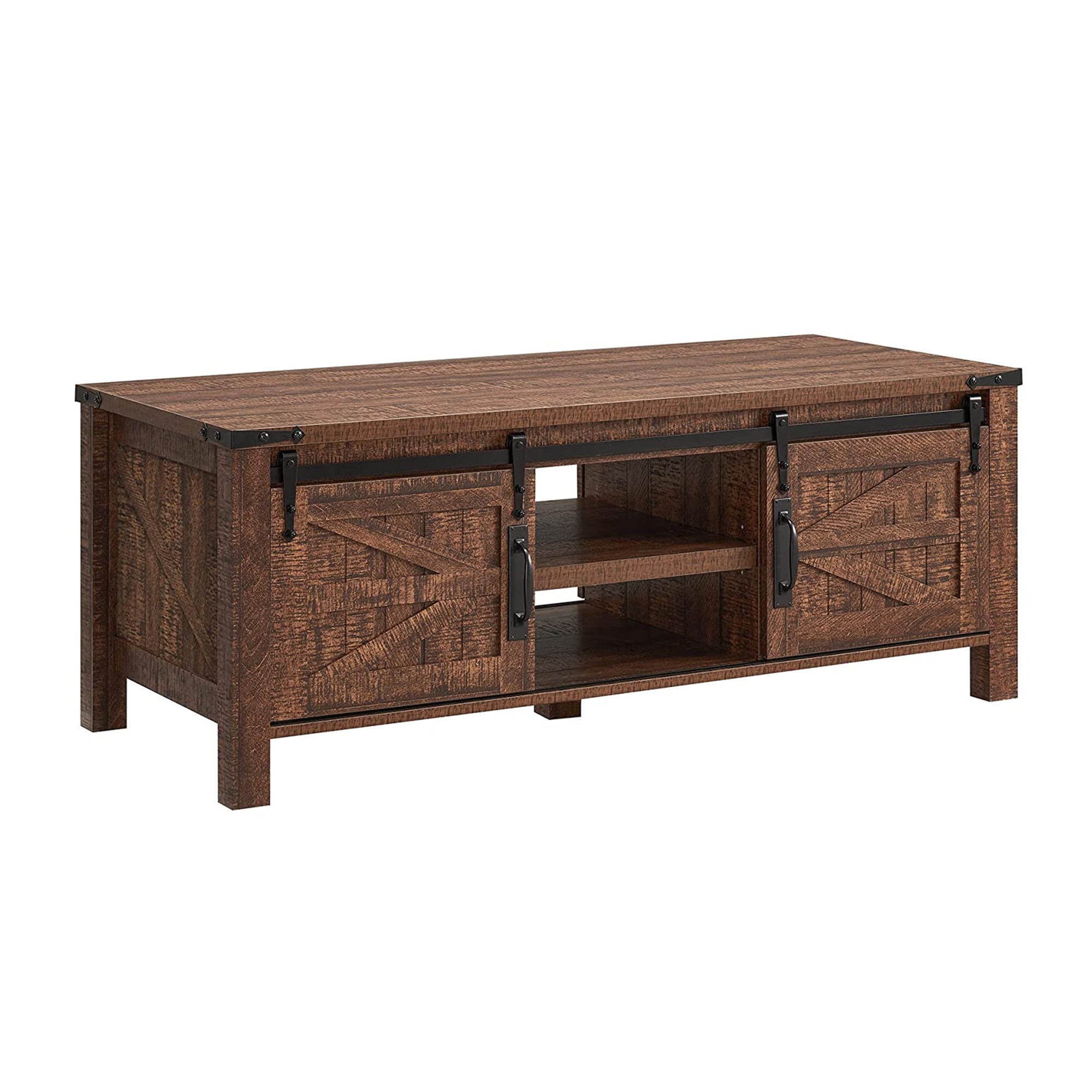 OKD Farmhouse 48" Coffee Table w/Sliding Doors, Reclaimed Barnwood (For Parts) - VMInnovations
