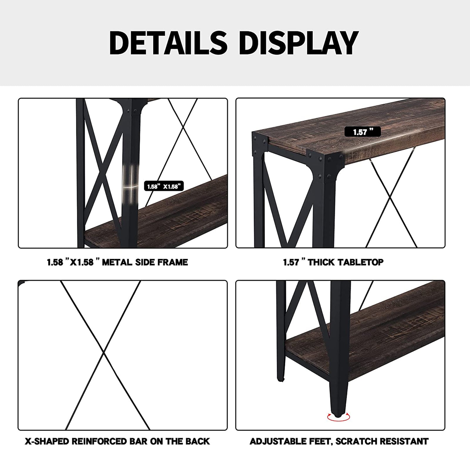 OKD 46 Inch 2-Tier Console Sofa Hallway Entryway Accent Table, Dark Rustic Oak - VMInnovations